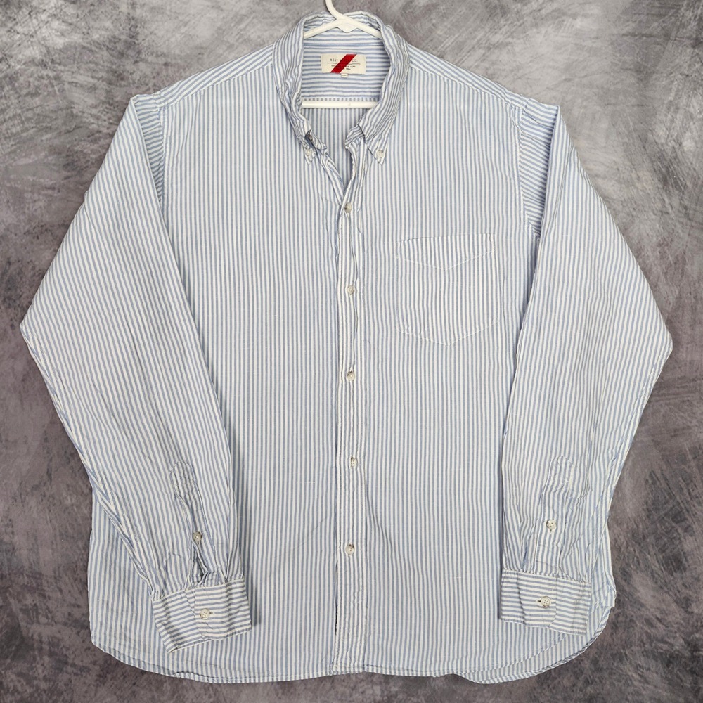 Best Made Co Linen Blend Striped Button Down Shirt Mens XXL Blue White Office